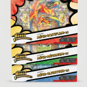 Lot de 3 coffrets Pokémon Héros Transcendants Méga-ex – Neufs scellés FR