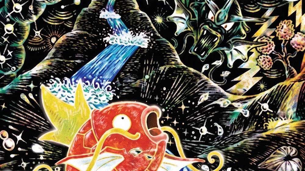 Léviator caché en haut à droite de l’illustration de Magicarpe 203/193, dessinée par Shinji Kanda