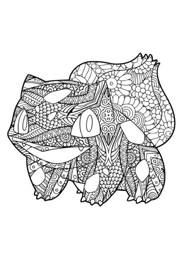 Coloriage bulbizarre aux motifs détaillés en noir et blanc à imprimer