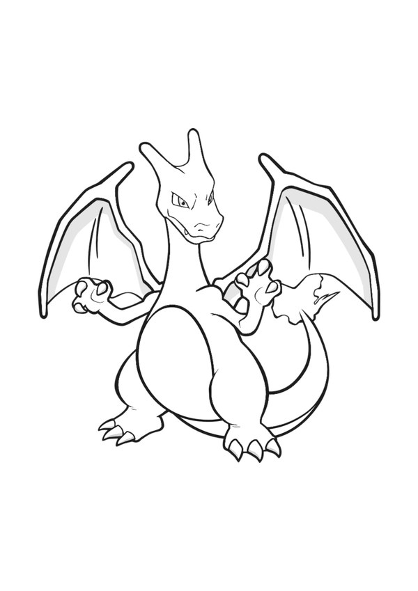 Coloriage dracaufeu prêt au combat en noir et blanc à imprimer