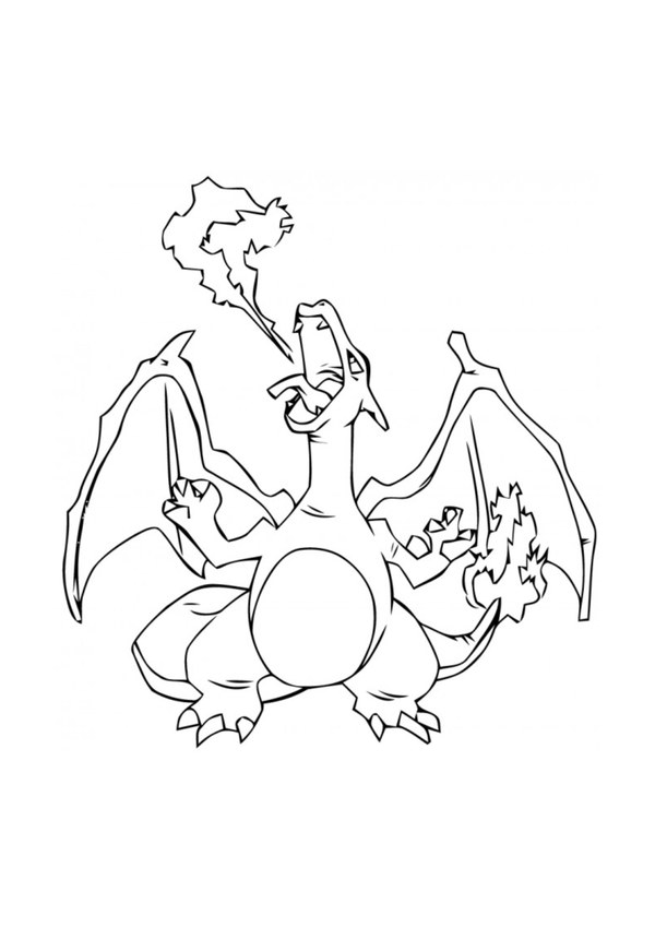 Coloriage dracaufeu cracheur de feu en noir et blanc à imprimer