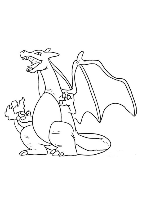 Coloriage dracaufeu de profil en noir et blanc à imprimer