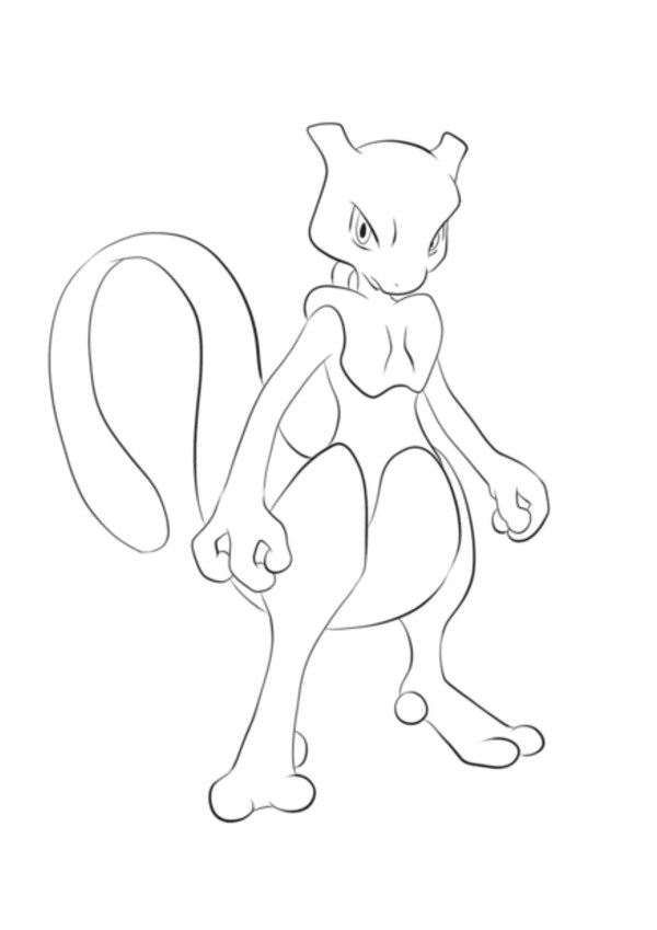 Coloriage mewtwo debout en noir et blanc à imprimer