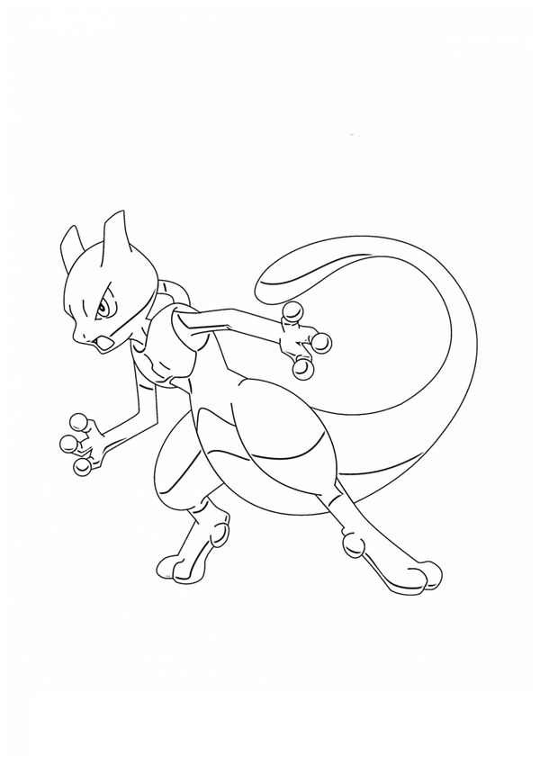 Coloriage mewtwo prêt au combat en noir et blanc à imprimer