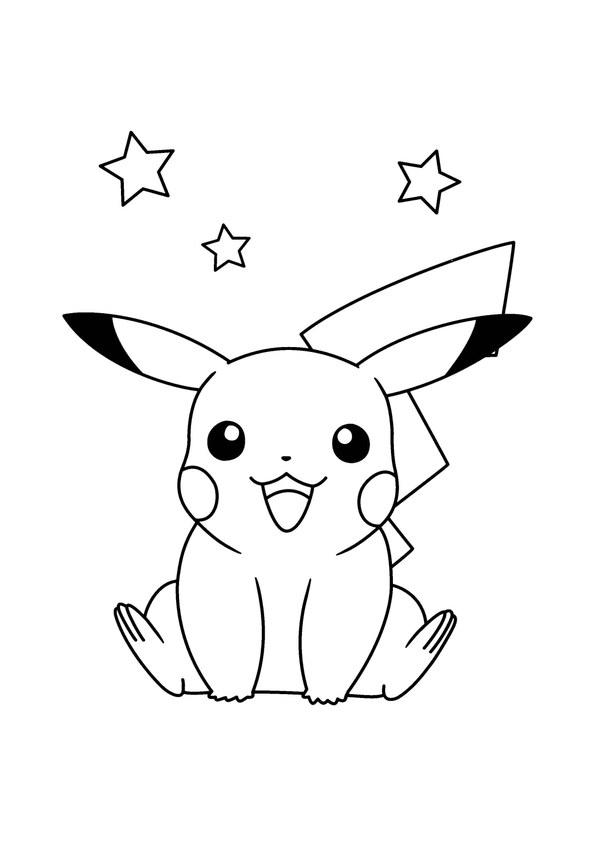 Coloriage pikachu sous les étoiles en noir et blanc à imprimer