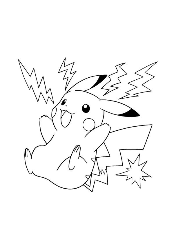 Coloriage pikachu et ses éclairs en noir et blanc à imprimer