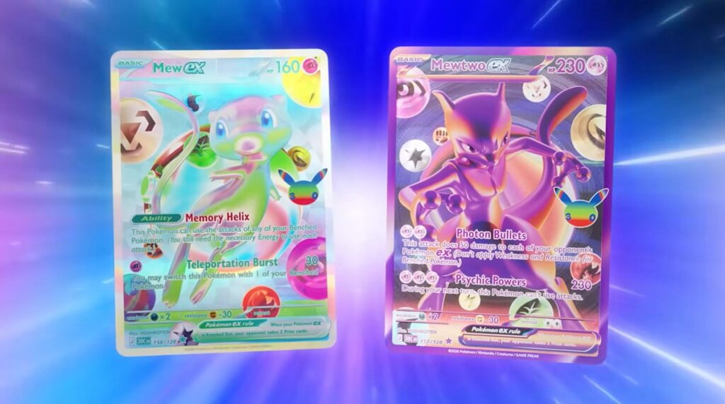 Mew-ex et Mewtwo-ex Futuristic Rare de l’extension Pokémon 30e Anniversaire