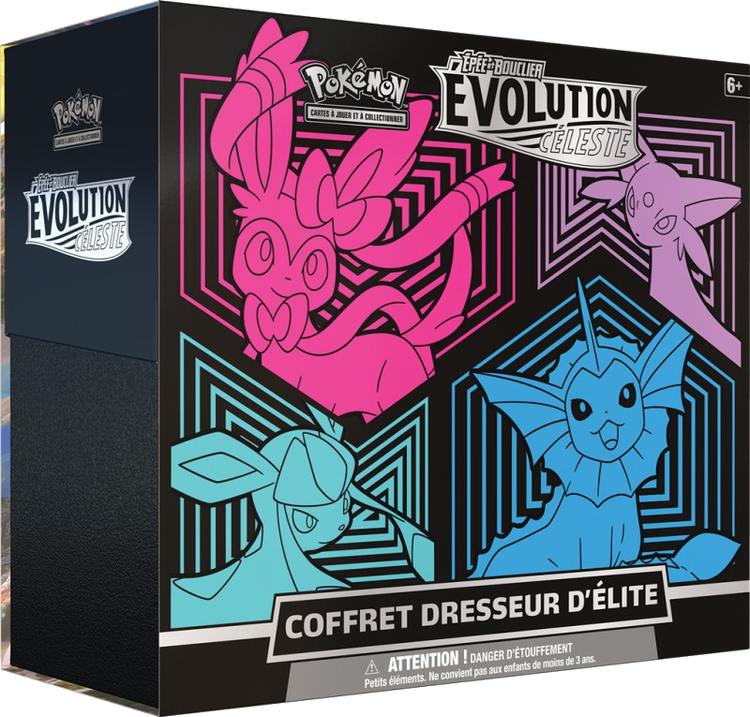 Coffret Dresseur d’élite Pokémon Évolution Céleste — Nymphali, Givrali, Aquali et Mentali EB07 en français
