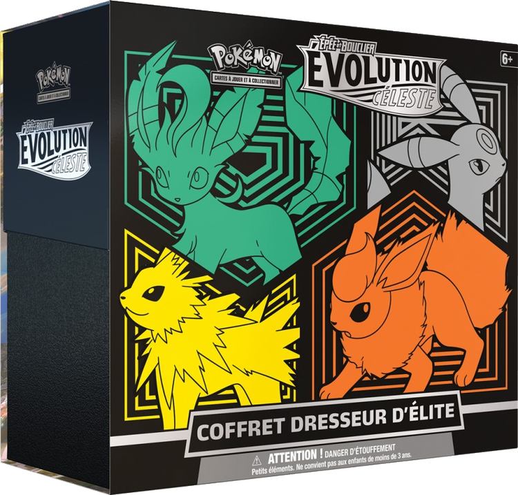 Coffret Dresseur d’élite Pokémon Évolution Céleste — Phyllali, Voltali, Pyroli et Noctali EB07 en français