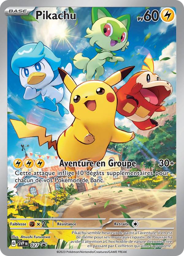 Carte promo française Pikachu SVP027 incluse dans l’ETB Évolutions à Paldea
