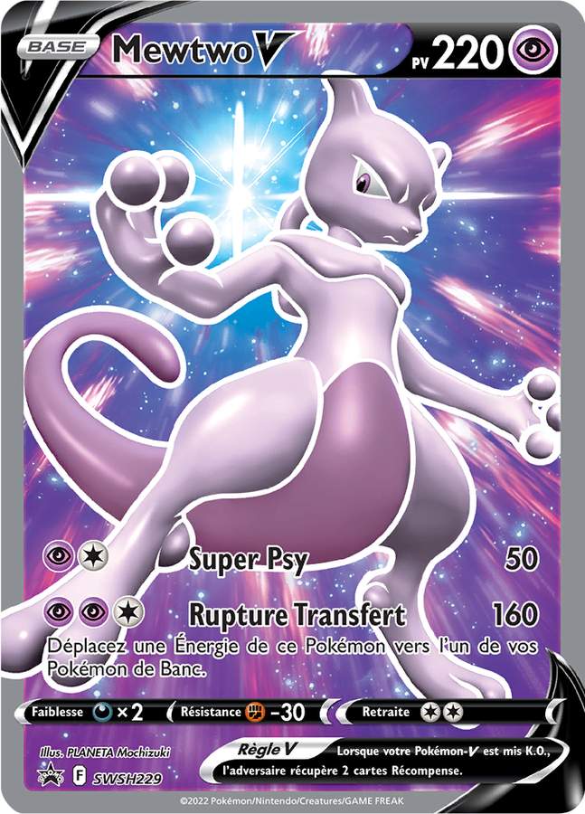 Carte promo française Mewtwo-V SWSH229 incluse dans l’ETB Pokémon GO