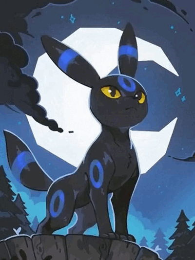 Noctali perplexe sous la lune — GIF animé Pokémon