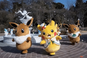 Pikachu et Évoli font la fête — GIF animé Pokémon