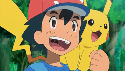 Pikachu et Sacha rient — GIF animé Pokémon