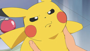 Gros plan de Pikachu dans la série Les Voyages Pokémon