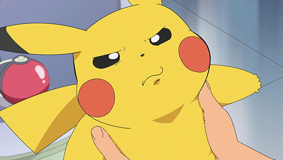 Gros plan de Pikachu dans la série Les Voyages Pokémon